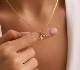 Custom Initial Necklace with Birthstone